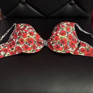 Floral Red Women's Bikini Top